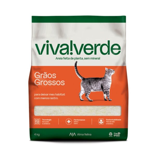 Areia Higiênica Biodegradável Grãos Grossos Viva Verde 4 kg
